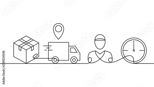 Quadro su tela Minimalist continuous line art illustration representing modern delivery logist