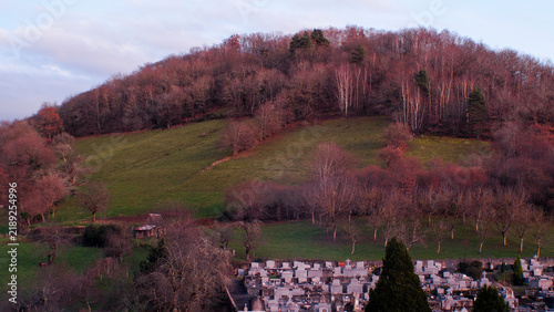 Cuadro en lienzo Village d'Estaing, dans l'Aveyron, en fin de soirée