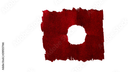 Purple crepe paper with a hole in the center, torn and frayed, isolated on a transparent background.
