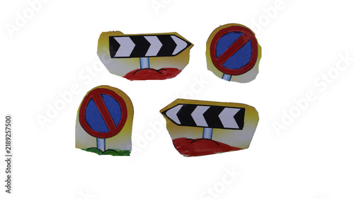 Foto Traffic signs curve delineator and no-parking sign