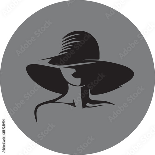 Elegant Woman wearing Wide Brim Hat Logo Vector Icon