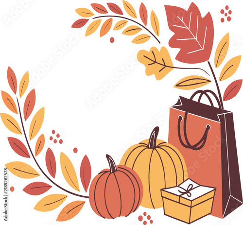 Autumn Retail Sale Banner with Shopping and Seasonal Elements