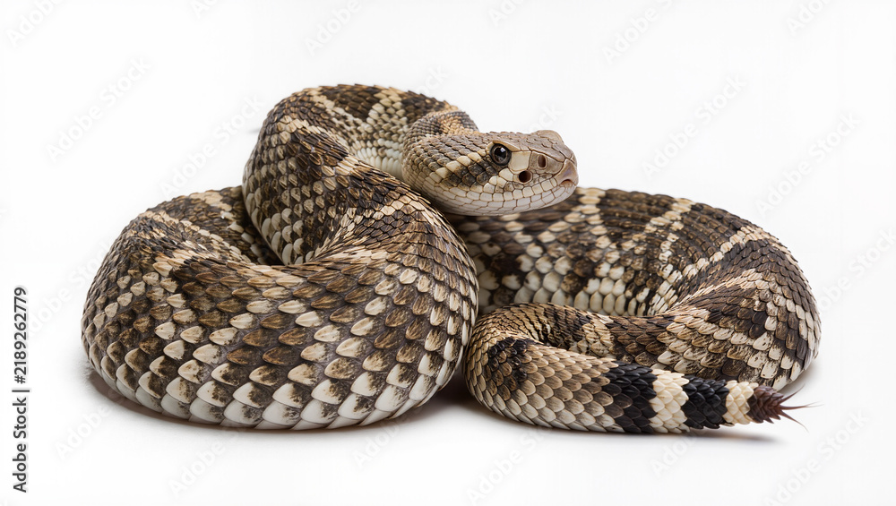 Fototapeta premium Western Diamondback Rattlesnake Isolated on Seamless White Background