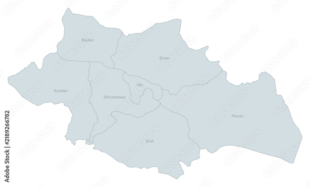 Obraz premium Administrative Divisions Map of Siirt Province, Turkey - Detailed Districts