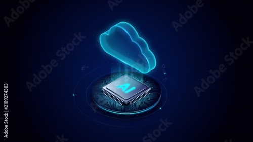 Futuristic chip with glowing cloud connection