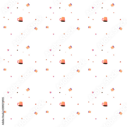 Seamless pattern of small coffee mugs and steam on black background