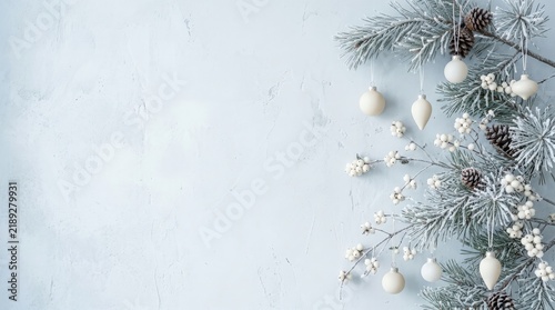 Scandinavian Frosted Pine Flat Lay in Icy Tones