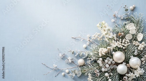 Luxury Frosted Floral Cluster on Pale Blue Texture