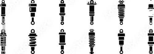 Shock absorber icons, vector illustration of vehicle suspension components for automotive maintenance and repair services
