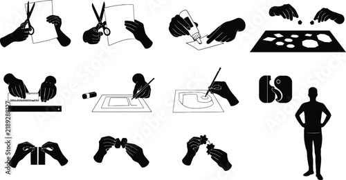 Set of Hand Gestures and Crafting Silhouettes.