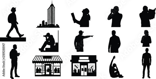Travel and Urban Lifestyle Silhouettes Set.