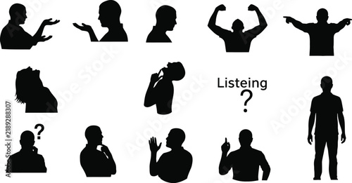 Human Silhouette Poses Set for Communication and Expression.