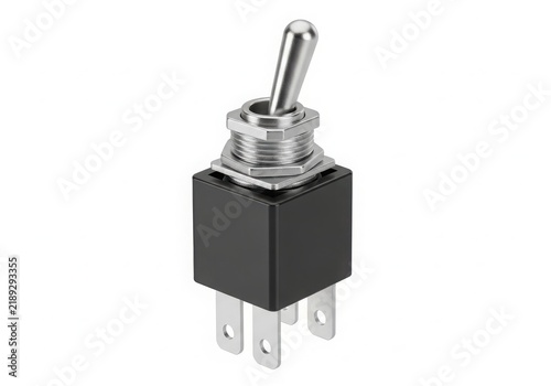 Black toggle push button switch with lever isolated on white background
