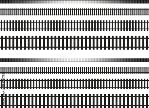 Seamless pattern of railway tracks, train rails with wooden sleepers, top view of railroad lines