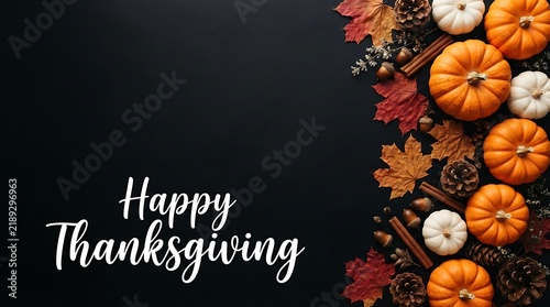 Beautiful festive thanksgiving background featuring vibrant pumpkins colorful autumn leaves rustic pinecones and a welcoming chalkboard message for joyful holiday celebrations