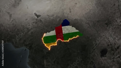 Animated Central African Republic Map Filled with Flag with animated Golden Border