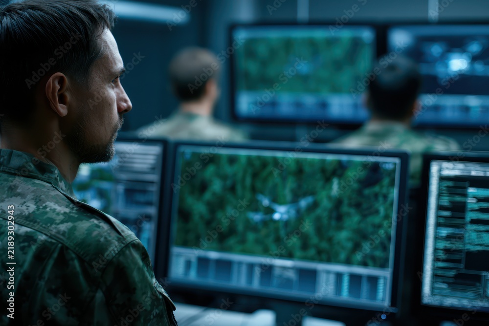 Fototapeta premium Cybersecurity and defense military command center