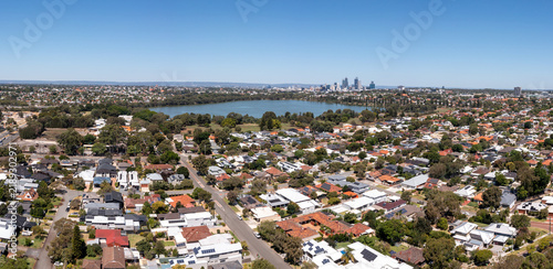 View from Wembley over Lake Monger to the Perth CBD, wembley, aerial view, western australia