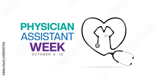 Physician Assistant Week. Heart and tshirt shape stethoscope. Great for posters, banners and social media. White background.