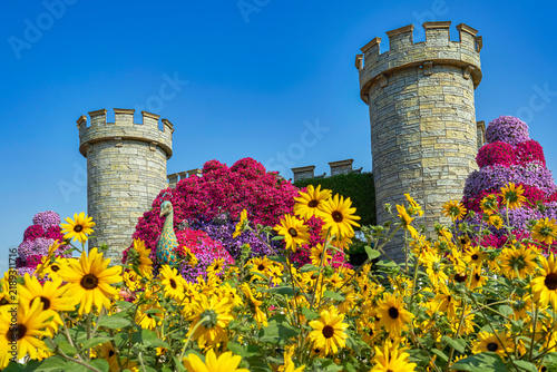Fairy tale fortress in the Miracle Garden in Dubai, UAE