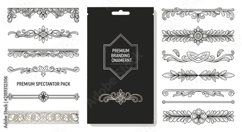 Vintage Floral Ornaments and Divider Pack, Isolated Elements
