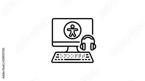 Computer Accessibility Icon with Keyboard and Headphones, Isolated