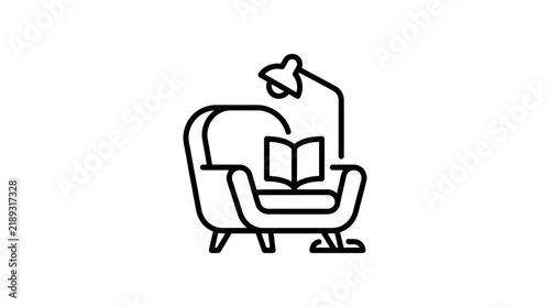 Cozy armchair with reading lamp and open book, isolated icon
