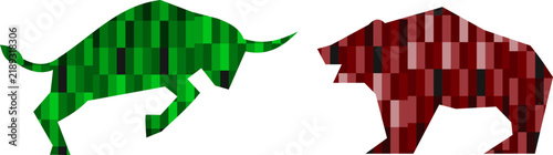 Red bear and green bull market stock trading up or down trend of graph rising price isolated on transparent, Stock market and financial symbols