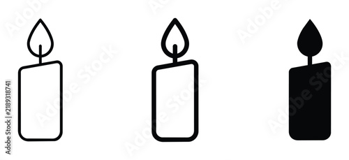 Candle Icons: Simple Line Art and Solid Black Vector Graphics for Light and Warmth