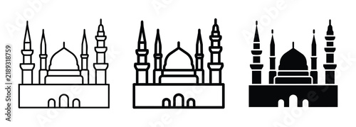 Mosque Icons, Islamic Architecture Symbols, Religious Building Vector Graphics, Muslim Worship Place Set