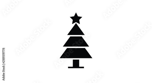 Black silhouette of a christmas tree with a star on white background