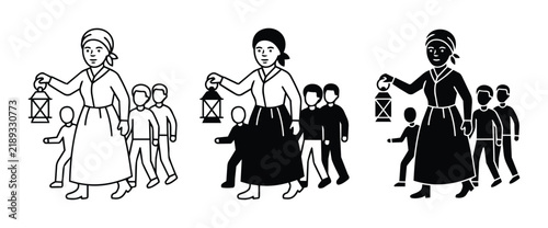 Принти на полотні Harriet Tubman Leading Escaped Slaves, Underground Railroad Vector Illustrations