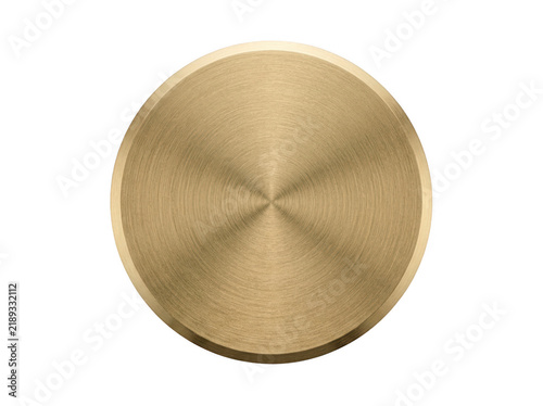 Polished brass or gold-colored circular button with concentric grooves.