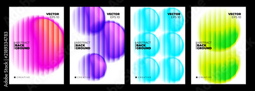 Abstract Backgrounds Set. Ripple Glass Effect. Smooth fluted lines and color gradient circles. Blurred spheres for modern creative graphic design. Vector illustration.