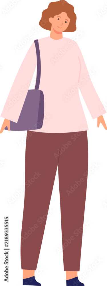 Obraz premium Young woman standing with a shoulder bag, presenting a friendly expression