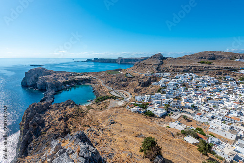 фотографія Panoramic view of Lindos and St Paul’s Bay on Rhodes island, Greece