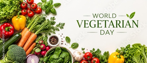Celebrating world vegetarian day with a vibrant display of fresh vegetables and plant based ingredients for healthy eating