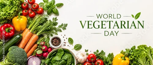 Panel kuchenny z motywem Celebrating world vegetarian day with a vibrant display of fresh vegetables and plant based ingredients for healthy eating
