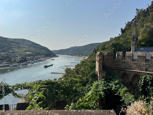 Fotografie Rhine River and vineyards viewed from Burg Rheinstein in Germany