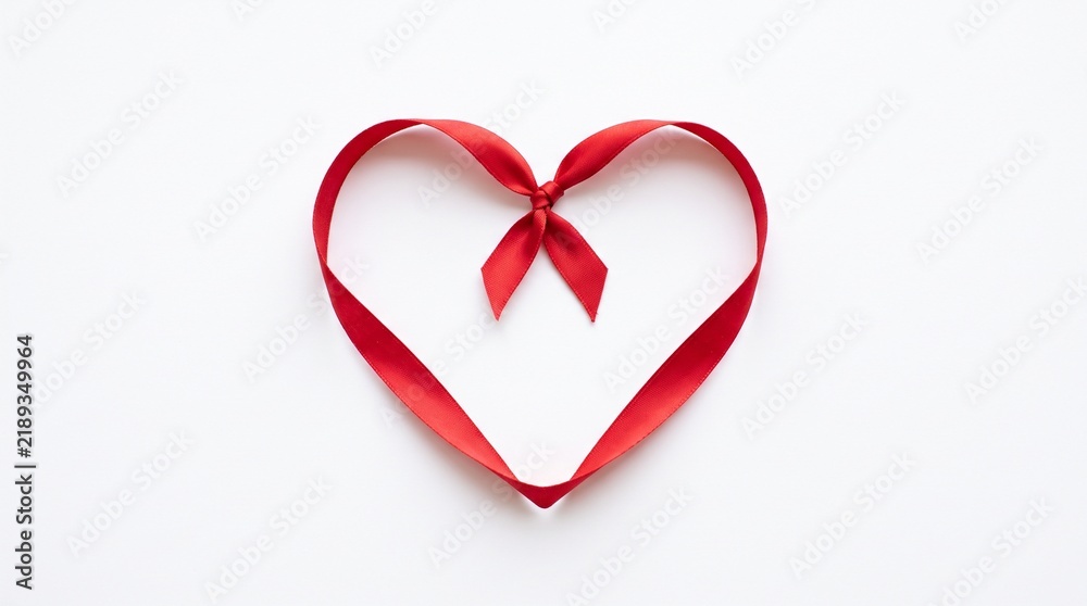Fototapeta premium Red ribbon in the shape of a heart, isolated on a white background