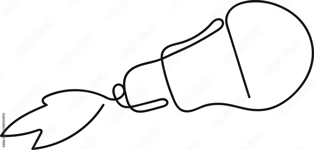 Obraz premium Light bulb drawing converting into a rocket, symbolizing fresh ideas and business startup