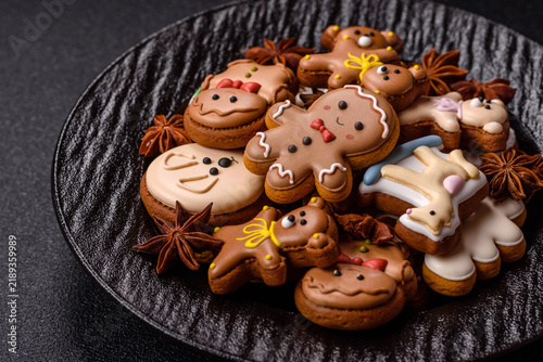 Sweet, colorful, homemade Christmas gingerbread cookies. Christmas gingerbread cookies