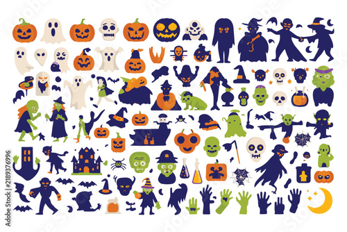 Fun halloween sticker collection featuring cute ghosts pumpkins and spooky characters for holiday season graphic designs