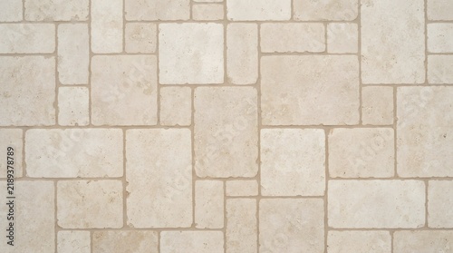 Travertine pavers texture cream stone outdoor flooring.