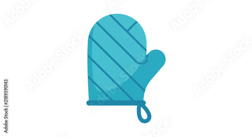 Turquoise oven mitt illustration with a loop for hanging on a white background