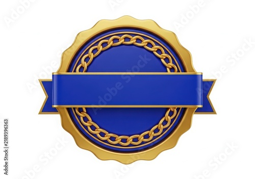 Gold seal stamp with blue ribbon badge isolated on white background