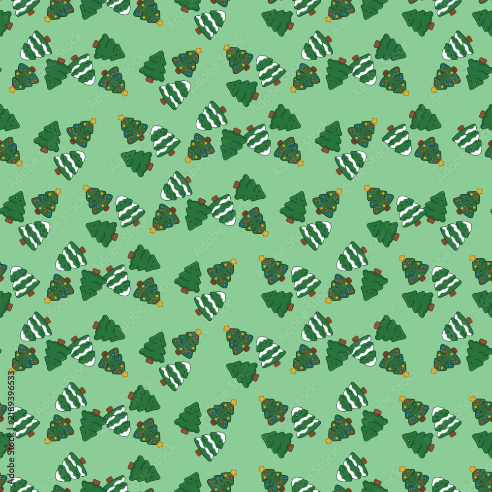 Fototapeta premium Cute seamless pattern icon of Christmas trees for holidays and New Year celebrations