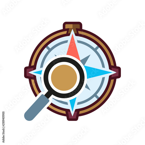 Compass and Magnifying Glass Icon - Navigation, Discovery, and Search Concept
