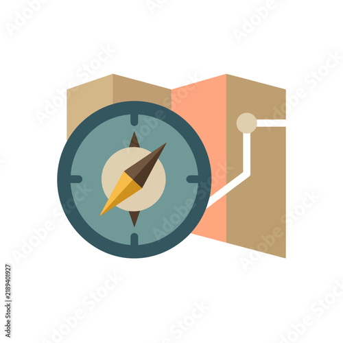 Compass and Map Icon: Navigation, Travel, Exploration, and Discovery Concept