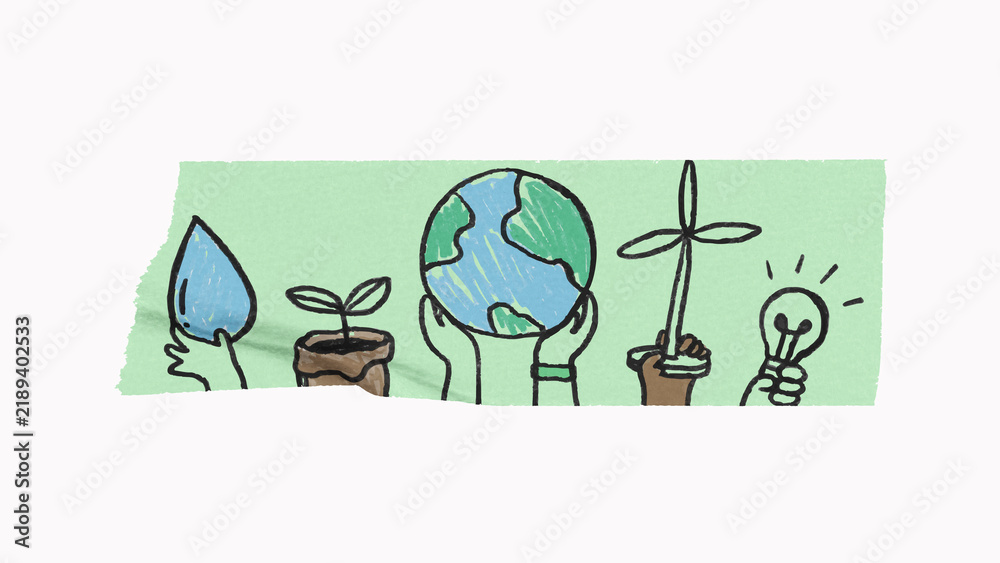 Obraz premium Save the planet, environment, tape on off white background